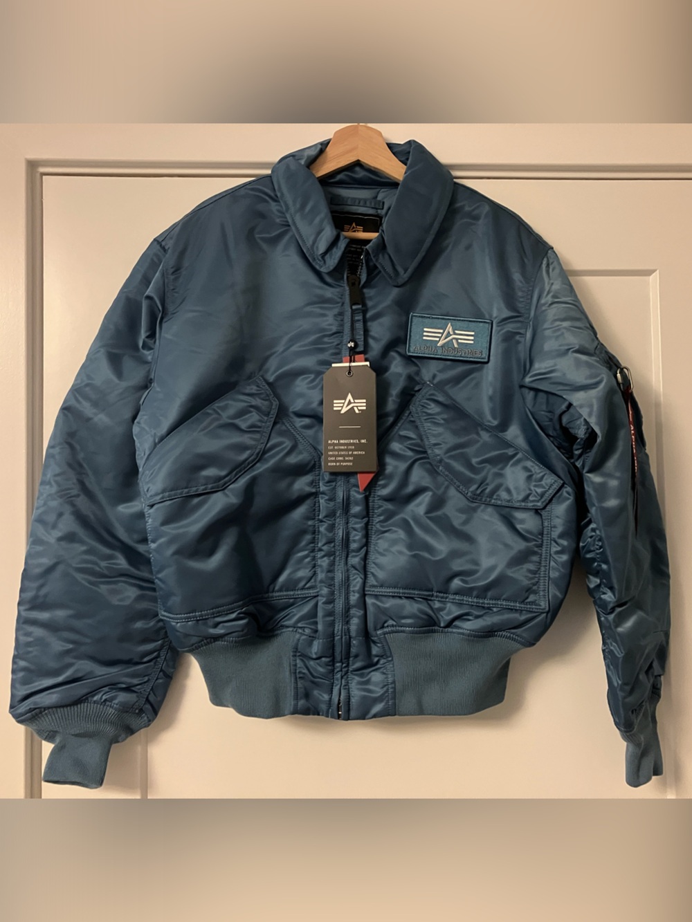 Alpha Industries Blue Satin Flight Bomber Jacket
